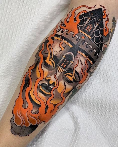 ｐｉｎｔｅｒｅｓｔ: @wrngoxe Traditional Tattoo Torch, Tattoo Castle, Brilliant Tattoo, New Traditional Tattoo, Tattoo Perna, Neo Tattoo, Tattoo Fashion, Octopus Tattoos, Tattoo Needle