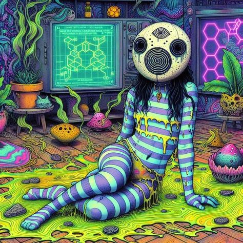 Absurdism Aesthetic, Surealism Art, Acid Art, Psychadelic Art, Dark Art Illustrations, Creepy Art, Trippy Art, Art Colorful, Ethereal Art