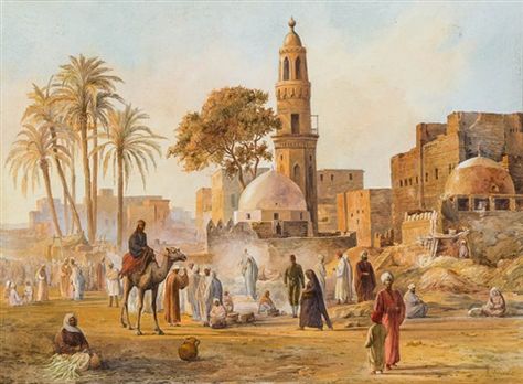 View past auction results for Eugène AlexisGirardet on artnet Arabian Art, Islamic Paintings, Blossoms Art, Africa Art, Arabic Art, Antique Maps, Landscape Illustration, Antique Paint, Holy Land