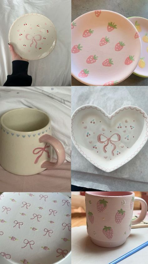 #pottery#painting 🎀🤍 Painting Pottery Plates, Ceramic Cafe, Diy Pottery Painting, Paint Your Own Pottery, Pottery Painting Designs, Pink Painting, Keramik Design, Pottery Crafts, Diy Pottery