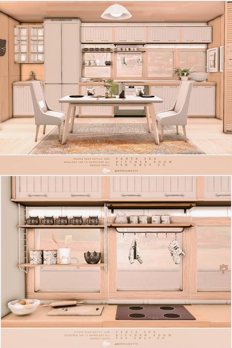 Sims 4 Cc Beige Furniture, Sims 4 Beige Cc, Cream Modern Kitchen, Clean Girl Sims 4 Cc, Sims 4 Clean Girl Cc, Sea Kitchen, Lotes The Sims 4, Sims 4 Kitchen, Kitchen Custom