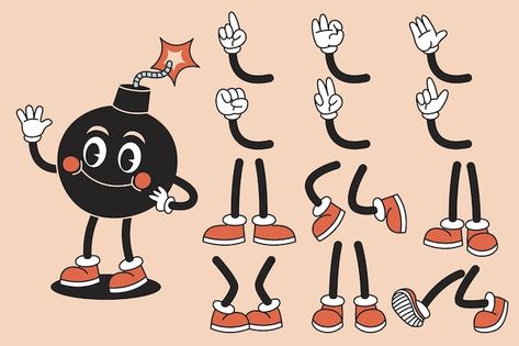 Cartoon Legs, Graphic Design Photoshop, Retro Cartoons, Vector Hand, Cartoon Faces, Mascot Design, Vintage Cartoon, Doodle Drawings, Cartoon Art Styles