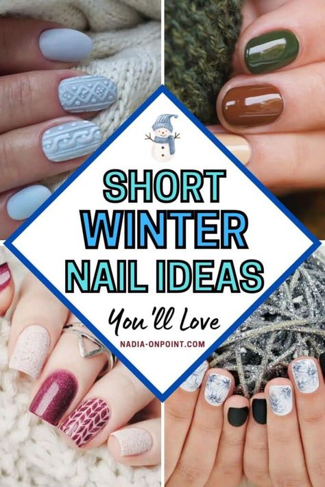 Short Winter Nails: Chic Designs for The Cold Season! Winter Nails Short Round, Short Nail Designs For Winter, Snow Nails Short, Winter Nails For Short Nails, Short Winter Nails Ideas, Pastel Winter Nails, Short Snowflake Nails, Winter Nails Short Square, Cute Winter Nails Short