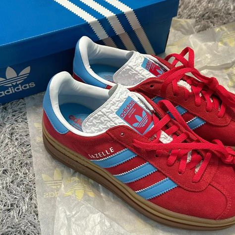 Reposhing This Item. I Purchased The Wrong Size By Mistake. Never Worn, New With Tags. Questions? Leave A Comment Below! Adidas Shoe Collection, Addidas Shoes Samba Womens, Colorful Adidas Shoes, Colorful Sambas, Red And Blue Shoes, Red Adidas Gazelle, Gazelles Adidas, Red Gazelle, Colorful Adidas