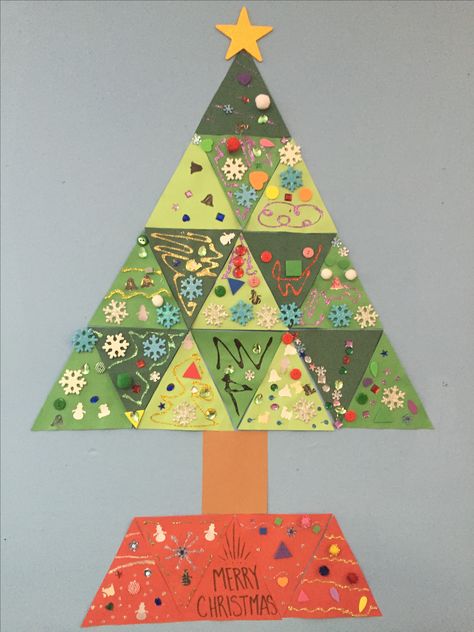 For playcare Paper Christmas Tree Classroom, Construction Paper Christmas Tree, Christmas Tree Classroom, Class Christmas Tree, Tree Classroom, December Crafts, Large Christmas Baubles, Paper Christmas Tree, Christmas School