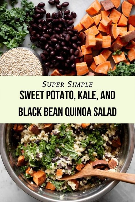 Sweet Quinoa, Quinoa Salad Vegan, Black Bean Quinoa Salad, Kale And Quinoa Salad, Bean Quinoa Salad, Garlic Vinaigrette, Kale And Quinoa, Bean Quinoa, Sweet Potato Kale