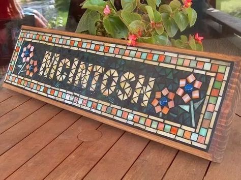 House Name Plate Mosaic Vegetables, Mosaic Sign, Colorful Mosaic, Mosaic Garden Art, Mosaic Stained, Mosaic Madness, House Signs, Mosaic House, Custom Mosaic