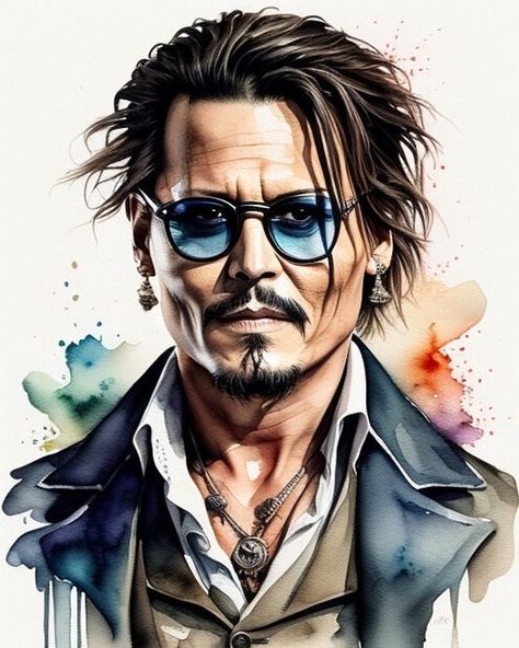 Johnny Depp Portrait, Deep Art, Celebrity Drawings, Art Watercolor, Character Portraits, Johnny Depp, David Bowie, Painting Projects, Portrait Art