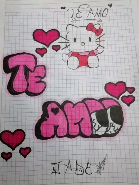 Drawing Ideas Easy Graffiti, Love In Graffiti Letters, Easy Old School Drawings, Things To Draw For Your Wall, How To Draw Hello Kitty, Graffiti Art Ideas, Oldie Drawings, Drawing Ideas Graffiti, Easy Easy Drawings