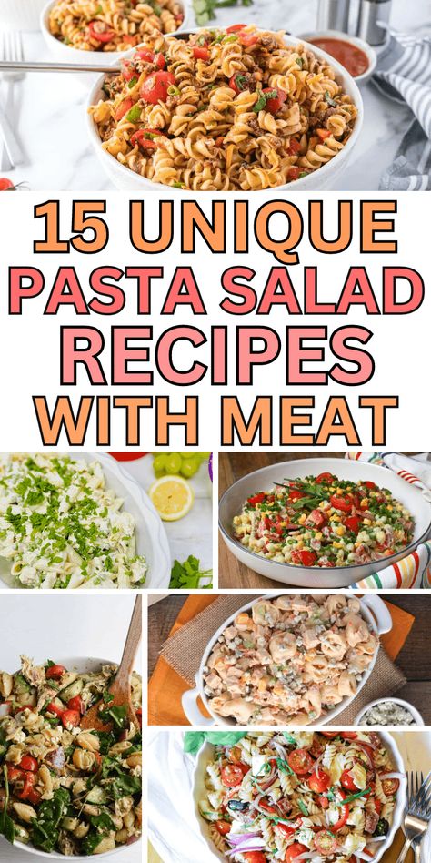 Easy summer pasta salad recipes with chicken, bacon, pepperoni, and ham! From Italian, Greek, Taco and more, these unique pasta salads are sure to be a hit. On hot summer days, nothing beats cold pasta salad, and these recipes with meat are meals on their own! Pasta salad with chicken recipes, greek tortellini pasta salad with chicken, easy pasta salad recipes with meat, pasta salad recipes with pepperoni, pasta salad recipes with ham and turkey, cold pasta salad recipes with bacon and ... Pasta Salad Recipes With Ham, Salad Recipes With Meat, Pasta Salad Recipes With Pepperoni, Pasta Salad Recipes With Chicken, Salad With Chicken Recipes, Salads With Meat, Chicken Recipes Greek, Recipes With Pepperoni, Meat Pasta Salad