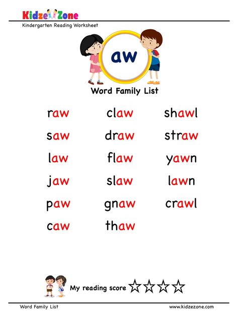 Aw Words Phonics, Aw Words Worksheet, Aw Sound Words, Learning Sounds, Aw Words, Phonics Sounds Chart, Expand Vocabulary, At Words, Word Family List