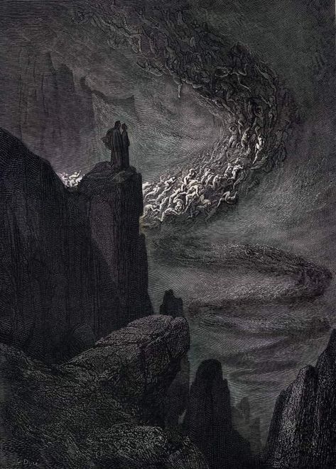 Inferno Canto 5, The Souls of the Lustful Swept up in Eternal Wind - Gustave Dorè, 1866. Gustav Dore Wallpaper, The Acrobats Gustave Dore, Gustave Dore Divine Comedy, Dante’s Inferno, Gustave Dore Illustrations, Gustav Dore, Inferno Dante, Paul Gustave Doré, Gustavo Dore