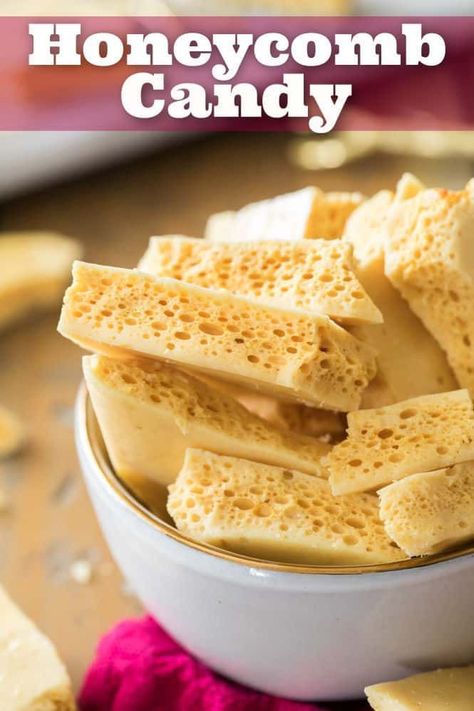 How to make HONEYCOMB CANDY! This Honeycomb recipe requires only a few simple ingredients and steps! #candyrecipe #christmascandy How To Make Honeycomb, Honeycomb Recipe, Chocolate Calories, Honeycomb Candy, Homemade Sweets, Candy Recipes Homemade, Christmas Candy Recipes, Melting Chocolate Chips, Homemade Candies