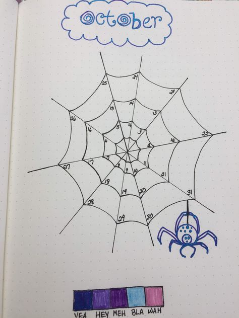 October mood tracker- spider web Spooky Mood Tracker, October Sleep Tracker, October Bujo Mood Tracker, Goth Bujo, October Bullet Journal Sleep Tracker, October Page Bullet Journal, October Bullet Journal Mood Tracker, Journal October, October Spread Bullet Journal