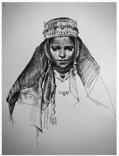 "Traditional study of Moroccan girl" by Andrei Riabovitchev Traditional Study, Pilot Pens, Ink Drawings, Pen Ink, Ink Pen Drawings, Art Reference Photos, Face Drawing, Facebook Sign Up, Ink Drawing