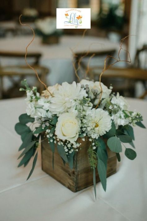 We loved this amazing Fall wedding, from all of the dahlias to the white and blue color scheme! pc: Veritas Studio Photography. CLICK the pin for more wedding inspo! Simple Blue Centerpiece Wedding, Dusty Blue And Sage Green Centerpieces, Fall Wedding Floral Centerpieces, Wedding Cake Green White, Simple Rustic Wedding Centerpieces, Green And White Wedding Decor, Wood Centerpieces Wedding, 50th Wedding Anniversary Decorations, Lemon Themed Bridal Shower