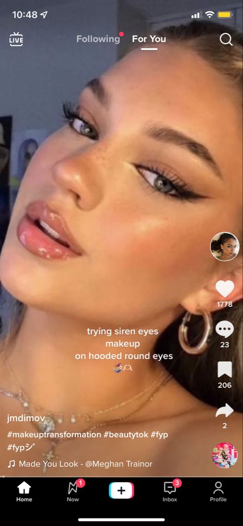 Brown Siren Eye Makeup, Siren Eyes Round Eyes, Siren Eyes For Round Eyes, Siren Eye, Makeup For Round Eyes, Siren Eyes, Round Eyes, Meghan Trainor, Tan Skin