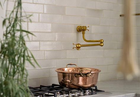 deVOL Aged Brass 'Pot Filler' Tap | deVOL Kitchens Antique Brass Pot Filler, Pot Tap, Brass Pot Filler, Classic Farmhouse Kitchen, Devol Kitchens, Brass Pot, Victorian Kitchen, Brass Tap, Pot Filler Faucet