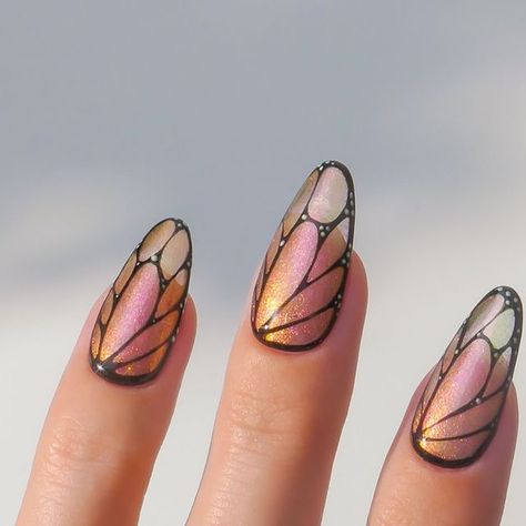 Fairy Wings Nail Art, Fairy Wing Nail Art, Fairy Wing Nails, Wings Nails, Butterfly Wing Nails, Wing Nails, Ethereal Nails, Fairy Nails, Nails Butterfly