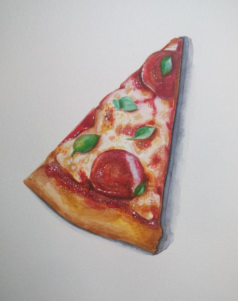 Pizza Painting, Pizza Watercolor, Pizza Illustration, Colored Pencil Artwork Ideas, Pizza Drawing, Desserts Drawing, Colored Pencil Art Projects, Food Art Painting, Gouache Illustration