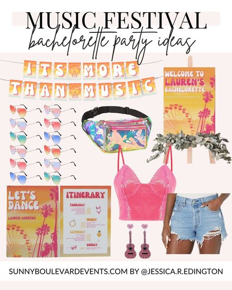 Bachelorette Music Festival Theme, Rave Theme Bachelorette Party, Festival Hens Party, Music Themed Bachelorette Party, Music Festival Bachelorette Party, Bach Party Outfit Ideas, Festival Hen Party, Coachella Bachelorette Party, Coachella Bachelorette