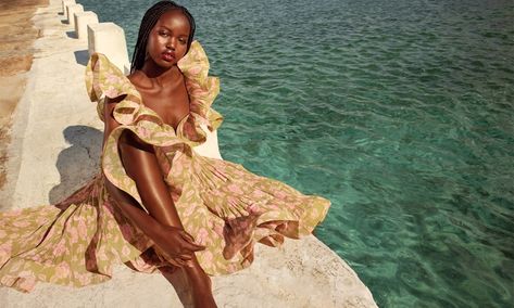 Zimmermann Resort, Adut Akech, Getaway Dress, Pleated Gown, Black Femininity, V Magazine, Australian Models, How To Pose, Black Excellence