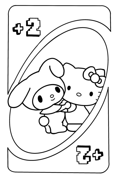 Colouring Pages Kuromi, Aesthetic Coloring Sheets Easy, Easy Coloring Pages For Teens, Love Coloring Pages For Boyfriend, Uno Drawing, Hello Kitty Uno, Y2k Coloring Pages, Hello Kitty Headphones, Fun Chalk Art