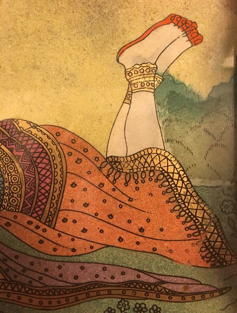 Zoom in on her feet wearing traditional Indian "Payals" (Anklets) and "Mehendi" (Henna) India Wallpaper, Indian Wallpaper, Desi Art, Ancient Indian Art, Arte Yoga, Mughal Art Paintings, South Asian Art, Indian Artist, Indian Art Paintings