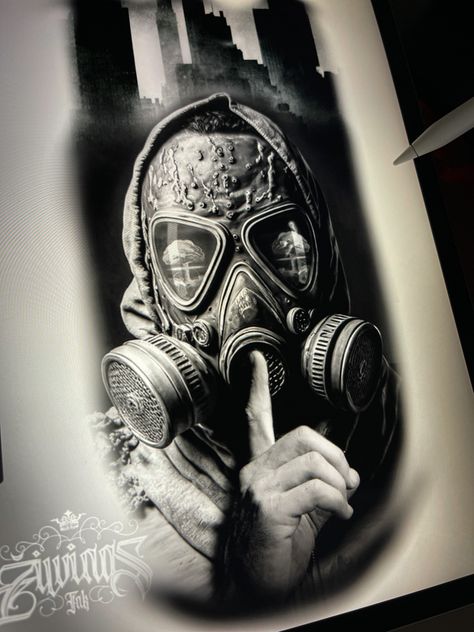 Gas Mask Photography, Gas Mask Tattoo Design, Gasmask Tattoo, Military Sleeve Tattoo, Lion Shoulder Tattoo, Gas Mask Tattoo, Nautical Tattoo Sleeve, Lord Of The Rings Tattoo, Girl Face Tattoo