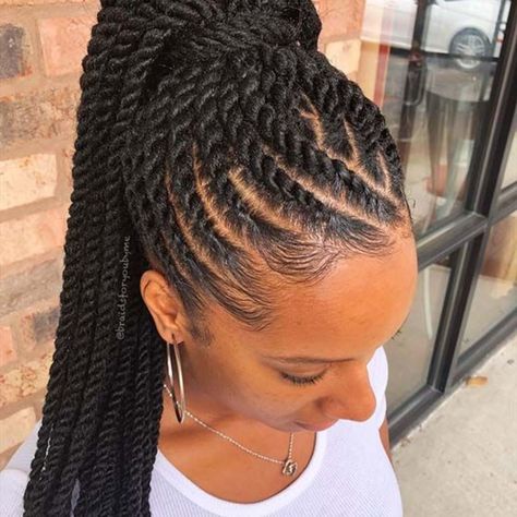 Jamaican Braids, High Ponytail Cornrows, Summer Braids For Black Women, Cornrow Ideas, Ghana Braid Styles, Halo Braids, Twisted Braid, Cornrow Ponytail, Flat Twist Hairstyles