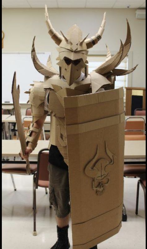 Young Adult Cardboard Armor Workshop Paper Mache Armor, Cardboard Outfit, Cardboard Armor Template, Cardboard Cosplay, Cardboard Armor, Animal Costumes For Kids, Cardboard Art Sculpture, Cardboard Costume, Cardboard Mask