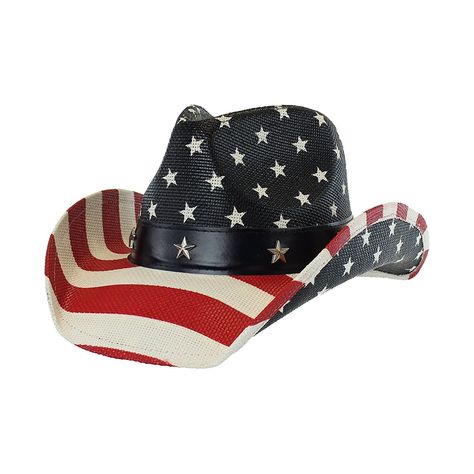 USA Shapeable Brim Cowboy Hat w/ Vegan Leather Stars & Stripes Band- Patriotic - C0125R49JY3 - Hats & Caps, Men's Hats & Caps, Cowboy Hats  #hats #caps #mensstyle #mensfashion #menscaps #menshats #Cowboy Hats American Flag Cowboy Hat, Mens Western Style, Mens Hats Vintage, Mens Cowboy Hats, Straw Cowboy Hat, Classic Americana, Western Cowboy Hats, Riding Hats, Men's Hats