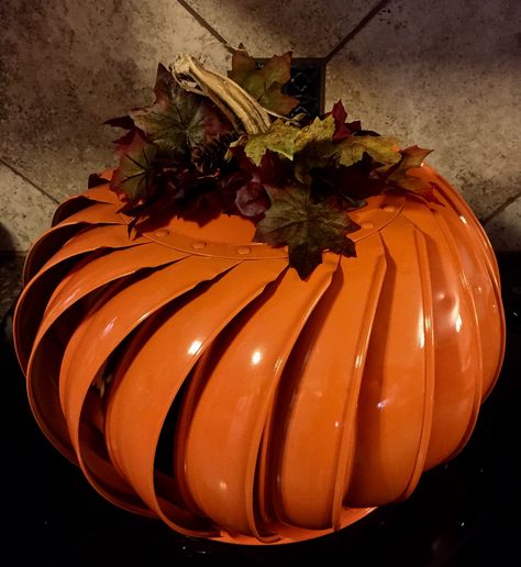 Wind Turbine Pumpkin  Wind turbine painted orange with stem from a real pumpkin and silk greenery. Wind Turbines Art, Created In His Image, Diy Pumpkins, In His Image, Rustic Pumpkin, Pumpkin Halloween Decorations, Fall Projects, Diy Pumpkin, Pumpkin Crafts