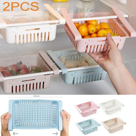 3 Pack Kitchen Fridge Drawer Organisers Retractable Refrigerator Partition Storage Rack Plastic Fridge Shelf Holder Box for Vegetables And Fruits - White Blue Pink | Wish Organiser Cucina, Fridge Drawers, Fridge Shelves, Kitchen Fridges, Refrigerator Drawers, Úložný Box, Shelf Holders, Refrigerator Organization, Refrigerator Storage