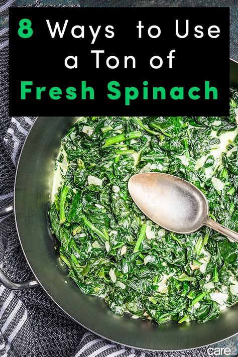 8 Ways to Use up a Ton of Fresh Spinach - #Spinach is the cold-weather gift that just keeps on giving. The question is, how do you eat it all before it goes bad? #SpinachRecipes Things To Cook With Spinach, Extra Spinach Recipes, Ways To Use Fresh Spinach, Recipes With Spinach Leaves, Using Up Fresh Spinach, What To Do With Extra Spinach, Recipes That Use A Lot Of Spinach, English Spinach Recipes, Spinach Cooked Recipes