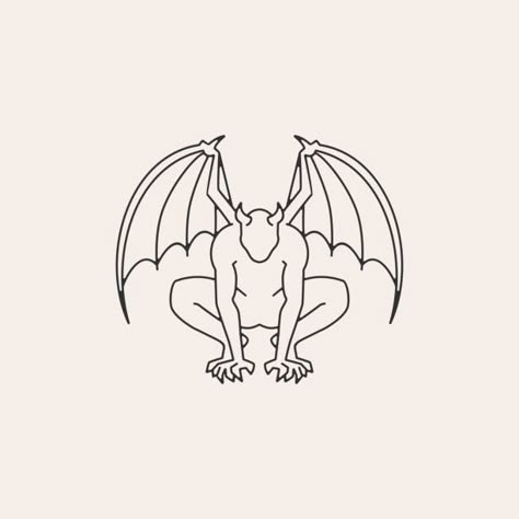 Simple Gargoyle Tattoo, Monster Line Art, Gothic Line Art, Gargoyle Drawing, Gargoyles Art, Gargoyle Tattoo, Monster Sketch, Mythological Monsters, Gothic Statue