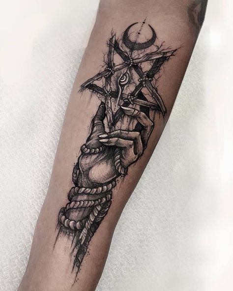 God Machine Art, Pagan Tattoos Men, Mens Dark Tattoo Ideas, Tattoo Ideas For Men Dark, All Arm Tattoo, Witch Tatoos Ideas, Protection Tattoo Men, Wiccan Tattoos Protection, Dark Witchy Tattoos