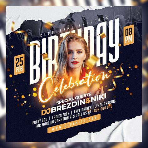 Birthday Poster Design, Nightclub Flyer, Party Design Poster, Night Club Flyer, Dj Flyer, Nightclub Design, Pub Design, Party Flyers, Birthday Banner Design