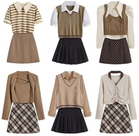 Brown School Uniform, Academia Outfits, Estilo Preppy, School Uniforms, Simple Trendy Outfits, Fashion Design Clothes, Korean Outfits, Casual Style Outfits, Fashion Outfit