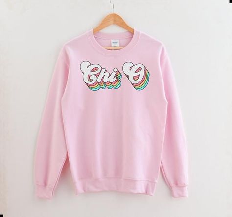 Chi Omega Sweatshirt, Sorority Stickers, Groovy Rainbow, Sigma Delta Tau, Alpha Sigma Tau, Delta Phi Epsilon, Alpha Xi Delta, Alpha Gamma Delta, Pi Beta Phi