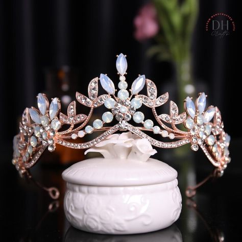 Gold Bridal Crowns, Princess Crowns, Rose Gold Tiara, Silver Tiara, Pink Crown, Bridal Headdress, Opal Wedding, Bridal Hair Jewelry, Rose Gold Bridal