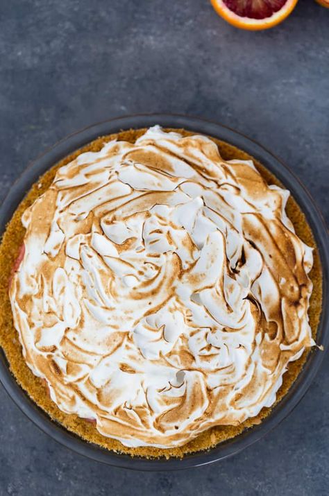 Blood Orange Meringue Pie with A Coconut Crust Orange Meringue Pie, Coconut Meringue Pie, Coconut Crust, British Baking Show Recipes, Winter Gathering, Citrus Desserts, Ice Cream Pies, British Baking, Breakfast Drink