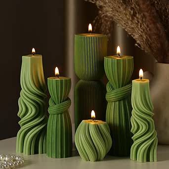 Ribbed Candles, Pillar Candle Decor, Bathroom Green, Candle Modern, Aesthetic Candle, Candles Aesthetic, Styled Desktop, Decorative Candles, Aesthetic Candles