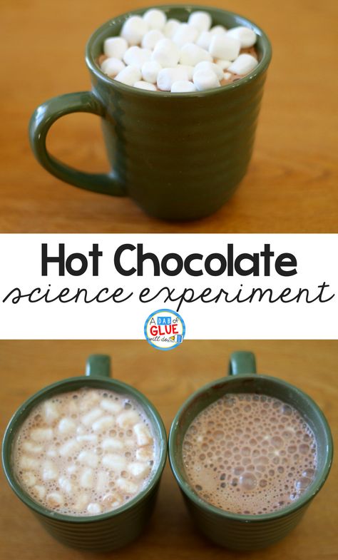 Winter time is perfect for trying new Christmas Science Experiments! Try this winter science experiment with your studnets as a great STEM activity. Hot Chocolate Experiments For Kids, Hot Chocolate Science Experiment, Grinch Science Experiments, Elf On The Shelf Science Experiment, Hot Chocolate Activities For Kids, Christmas Science Experiments For Kids, Winter Science Experiments For Kids, Chocolate Activities, Elementary Science Experiments