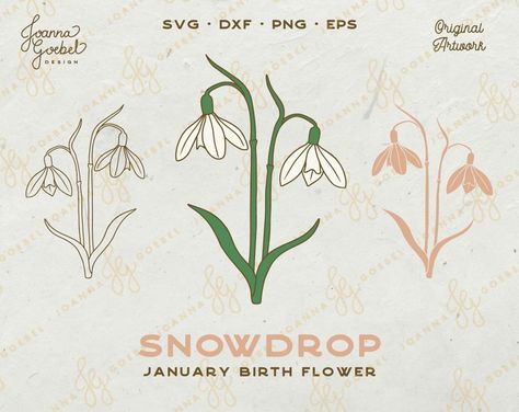 Layered Flower Svg, Birth Flower Svg, January Birth Flower, Snowdrop Flower, Flower Violet, January Birth Flowers, Birth Flower Tattoos, Flower Outline, Floral Decal