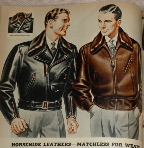 Wasp Aesthetic, 1950s Fashion Men, 1940s Mens Fashion, Vintage Catalog, Vintage Mens Fashion, Vintage Americana, Vintage Leather Jacket, Old Fashion, 1940s Fashion