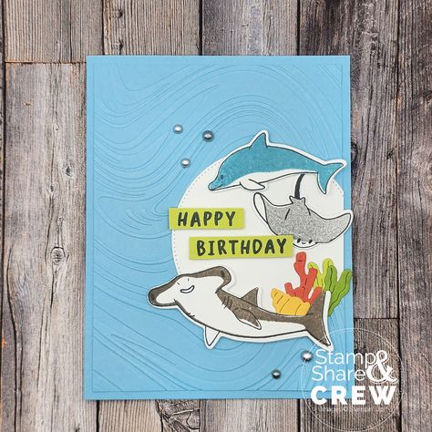 Learn how easy it is to make this Sea Creature card with the Friendly Fins bundle from my online store!  Visit my blog for a FULL Tutorial. Friendly Fins Stampin Up Cards, Stampin Up Snailed It Card Ideas, Stampin Up Fish And A Wish, Stampin Up Submarine Life Cards, Stampin Up Submarine Life, Paper Heart, Stamp Pad, Glue Dots, Ocean Animals