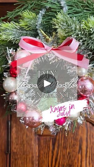 2.6K views · 264 reactions | These mini tinsel wreath ornaments are super easy to make and oh so cute!

They’d be great as a party favor or on a Christmas gift as well!

I can’t believe we are almost halfway through Christmas in July! I still have so much more to share with you, though, so stay tuned!
.
.
.
#christmasinjuly #christmas #xmas #xmasinjuly #christmasdecor #diy #diychristmas #diychristmasdecor #diyornaments #diyxmas #diyxmasdecor #christmascrafts #christmascrafting #xmascrafts #diycrafts #dollartreecrafts #dollartreediy #easycrafts #craftsforkids #christmascraftsforkids #keepsakeornaments #christmasgifts #christmaspartyfavors #partyfavors #christmasideas #diywreath #miniwreath #christmaswreath #vintagechristmas | Ana Ochoa | Sunrise Valley Farm Co. | sunrisevalleyfarm.co · Orig Tinsel Wreath, Pink Christmas Wreath, Wreath Ornaments, Christmas Tinsel, Mini Wreaths, Christmas Crafts For Gifts, Christmas Party Favors, Easy Christmas Diy, Dollar Tree Crafts