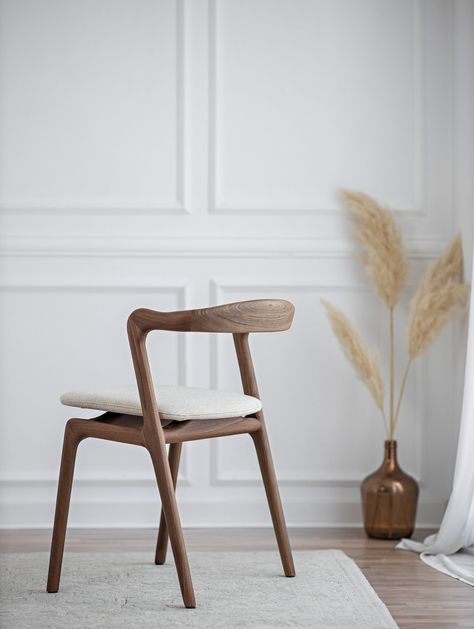 Otto chair is a handmade chair made of solid, high-quality wood. For its production, we use only carefully selected wood pieces of oak or walnut tree. Every part is hand sanded and carefully inspected during production with one aim - to achieve perfection in terms of quality and design. The chair doesn't only stand out for its high-end look but also for its ergonomic shape which provides ideal support for the back. Both comfortable and eye-pleasing, it is a good choice both for dining tables or Different Decorating Styles, Handmade Chair, Walnut Dining Chair, Scandinavian Chairs, Solid Wood Chairs, Chair Dimensions, Wood Dining Chairs, Wooden Chair, Small Tables