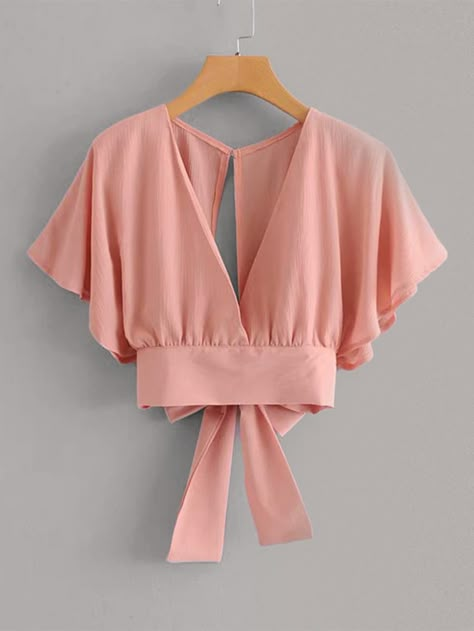 Tie Back Butterfly Sleeve Blouse | SHEIN Woman Blouse Design, Butterfly Sleeves Blouse, Sew Blouse, Butterfly Tops, Minimal Stil, Butterfly Sleeve Top, Butterfly Sleeve Blouse, Butterfly Blouse, Trendy Blouse